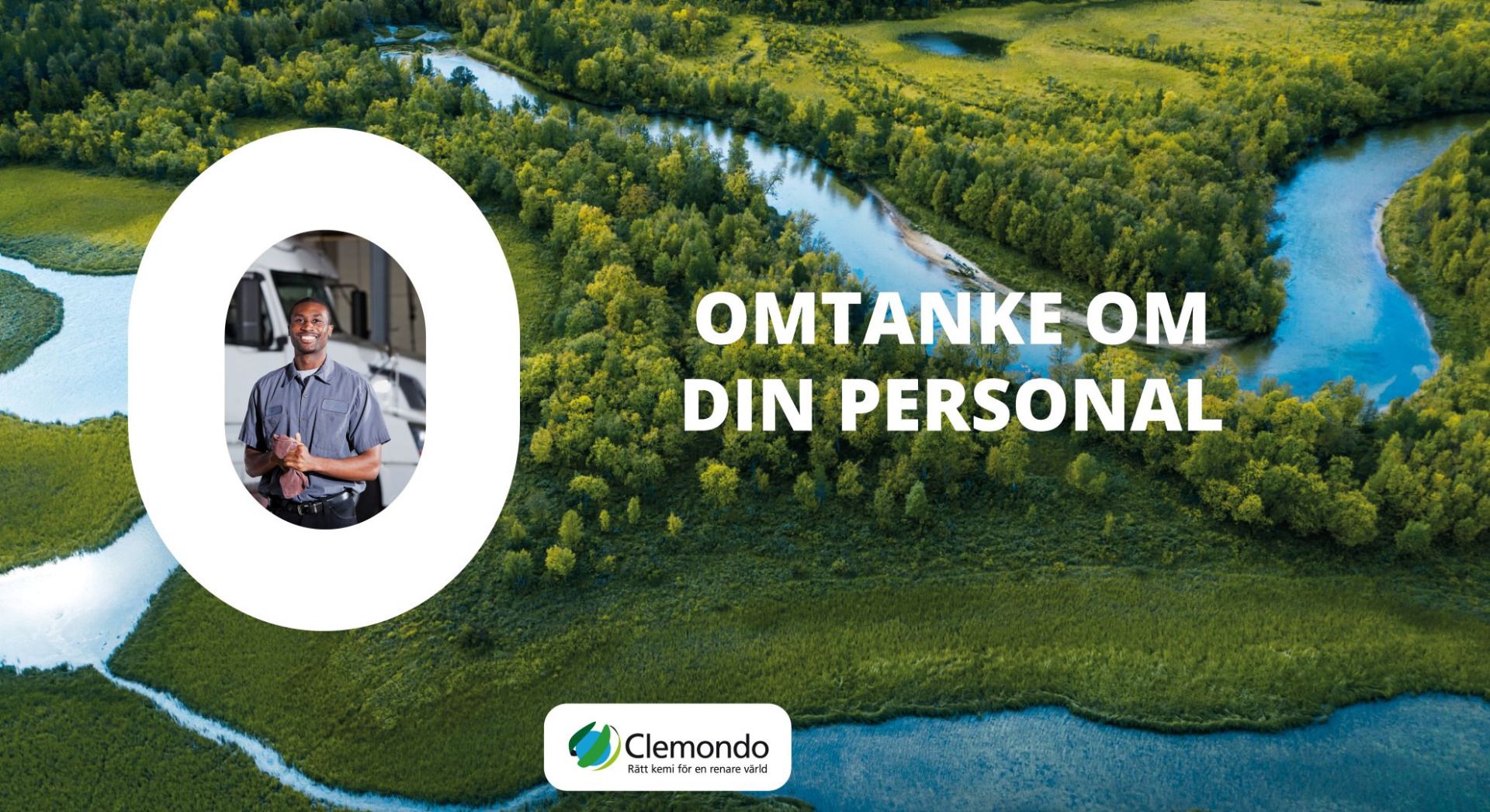 En bild på en skog med texten "Omtanke om din personal"